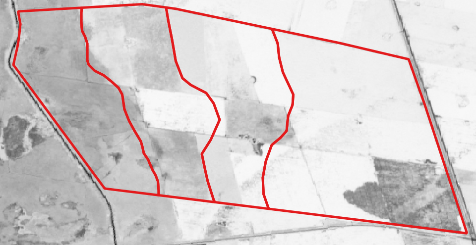 Mapa del lote con los ambientes delineados por color.
